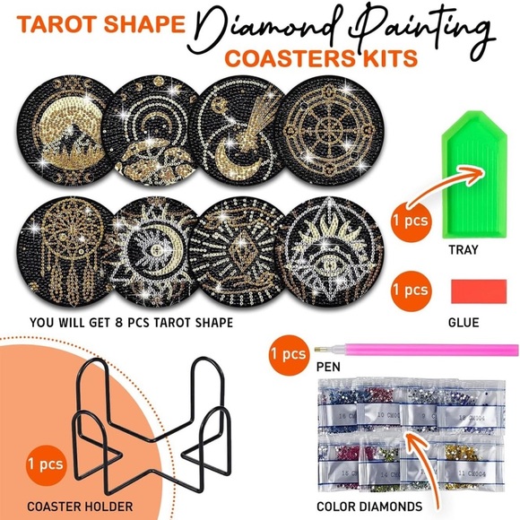 8 piece DIY Diamond Painting Coaster Set - Picture 3 of 3